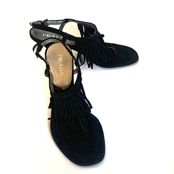 Prada Suede Fringe Sandals - Picture 1 of 11